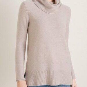 Chicos Beige Cowl Neck Long Sleeve Sweater Size 3 (16) Ribbed Hem 100 % Cashmere